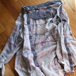 Faded plaid button down flannel top